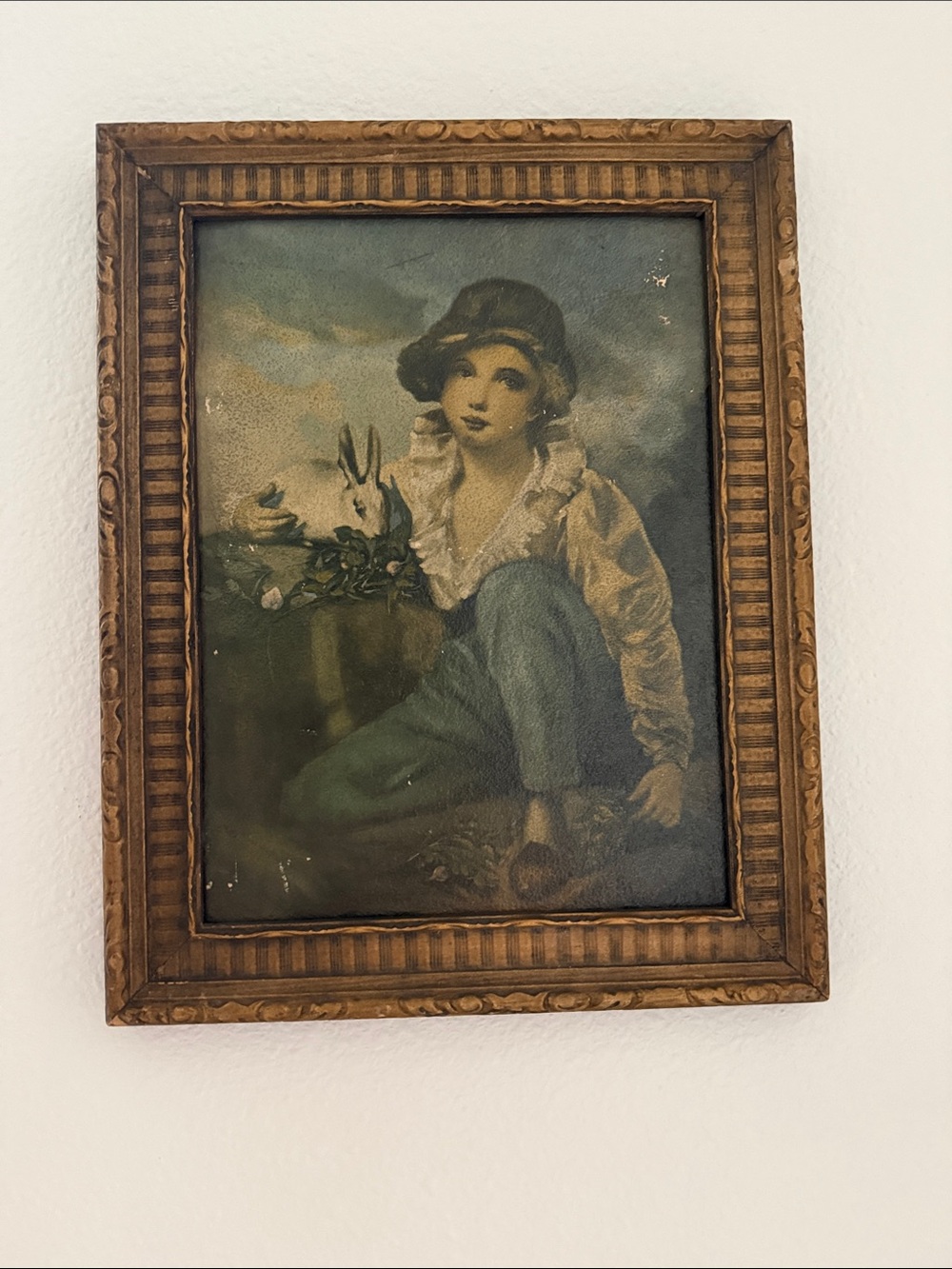 Vintage 1814 Framed “Boy and Rabbit”